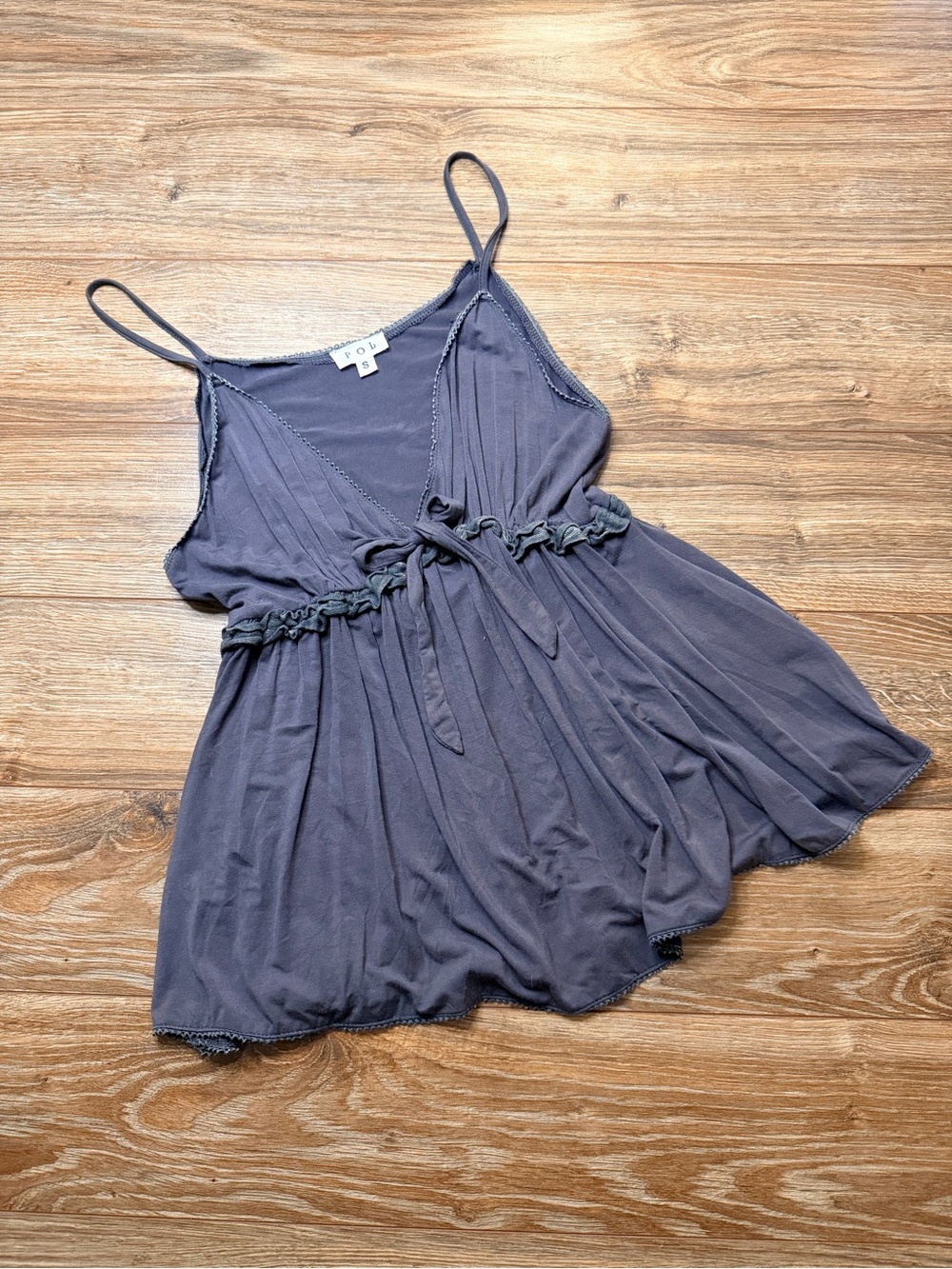 POL Dark Gray/ Blue Lightweight Tank Top with Bow